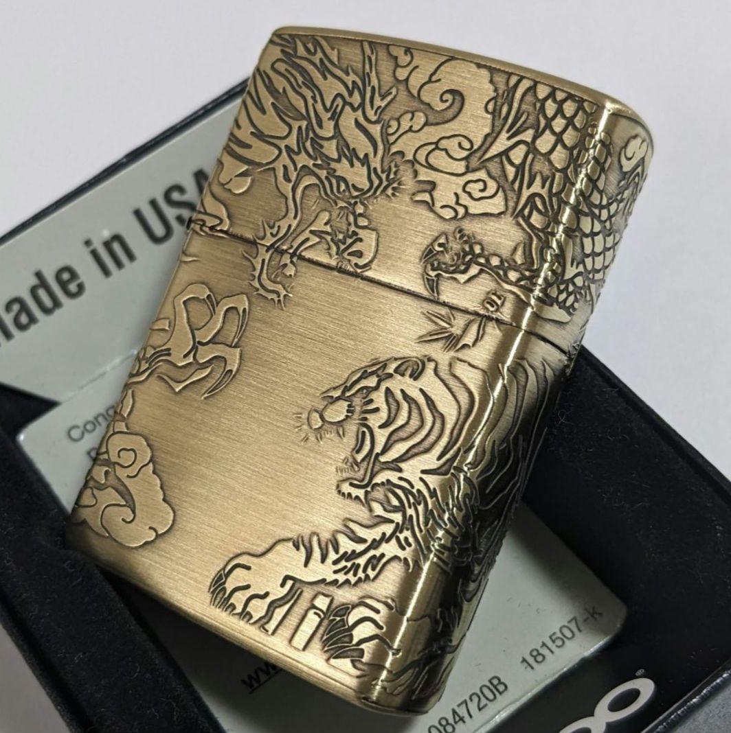 龍虎4面zippo　新品　ブラス　ドラゴン　タイガー　和柄　ジッポ　ライター