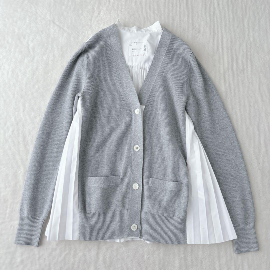 【美品】サカイ　sacai バックプリーツ　カーディガン　グレー　コットン