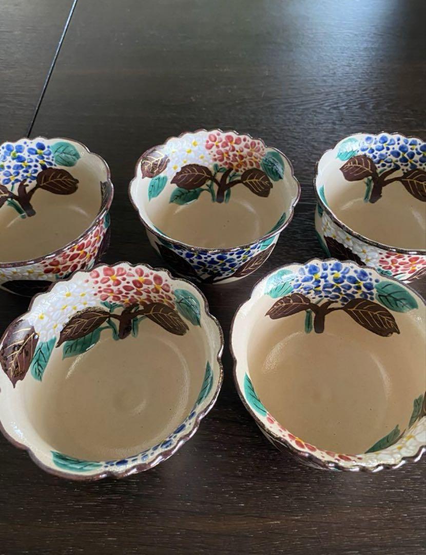 乾山写　紫陽花向付5客 京焼　新品未使用