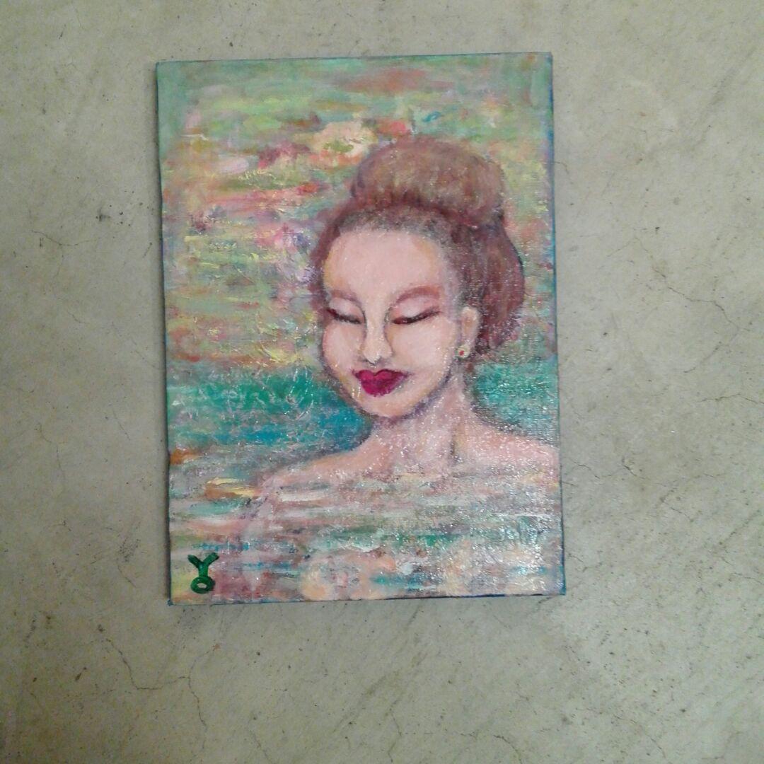 真作】絵画 ビロード生地に油彩 静寂の美 光と影が奏でる女性像