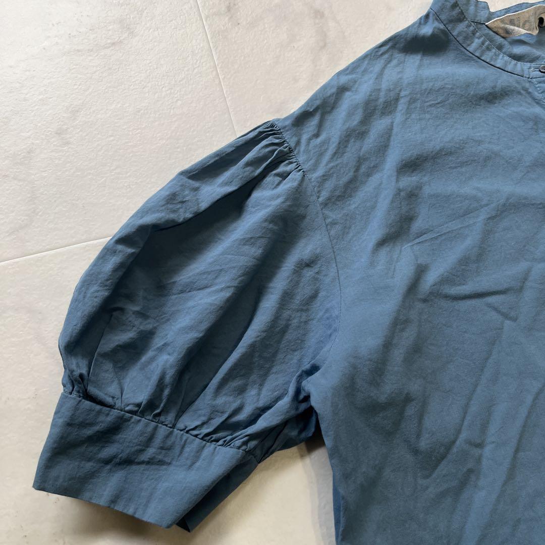 美品　MidiUmi バントカラーロングシャツワンピース　五分袖　コットン