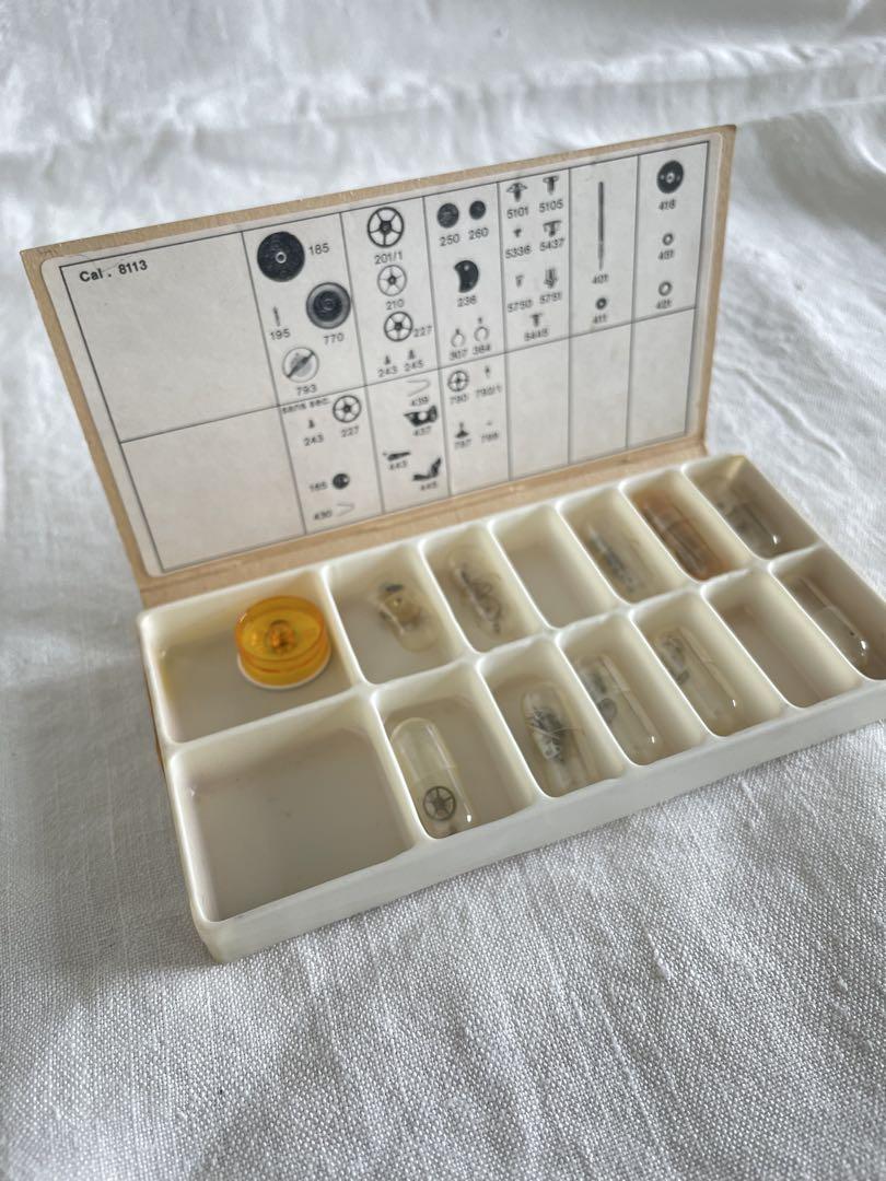 4個セット【アンティークパーツ&ボックス】スタンプ付き/時計部品アソートメント
