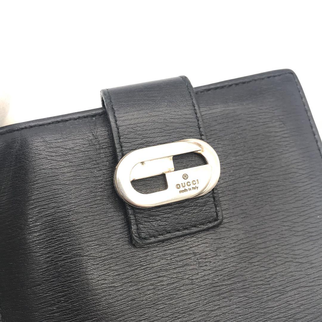 美品 グッチ財布 グッチ折り財布 グッチメタルプレート グッチレザー