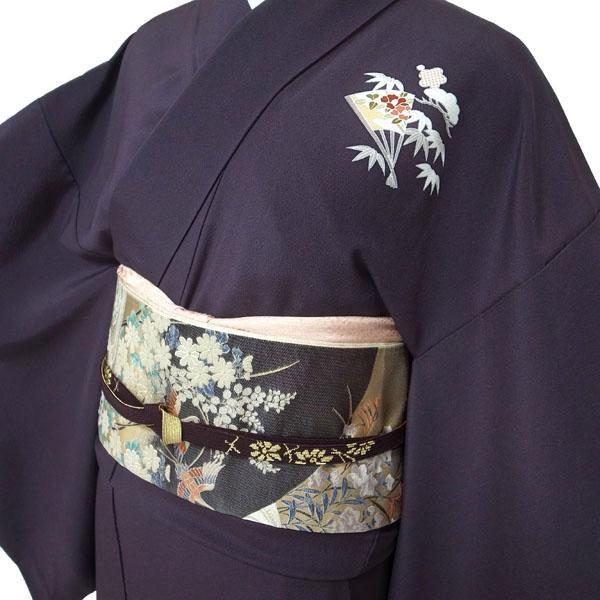優れた品質 訪問着 本加工 中古 M 裄66 濃紫 金駒刺繍 金彩加工 手染め 着物・浴衣