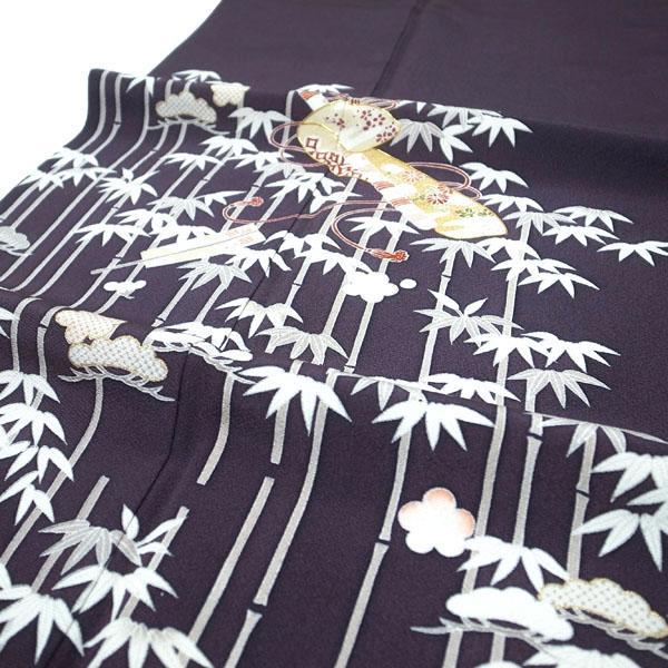 訪問着 本加工 手染め 金彩加工 金駒刺繍 濃紫 裄66 M 中古