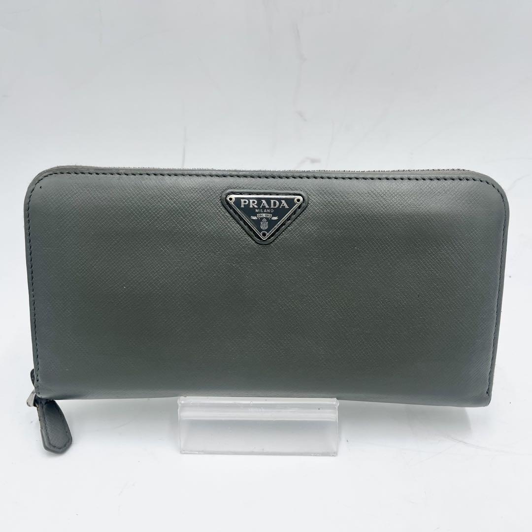 美品✨PRADA プラダ ラウンドファスナー ジップ 長財布 レザー 三角ロゴ