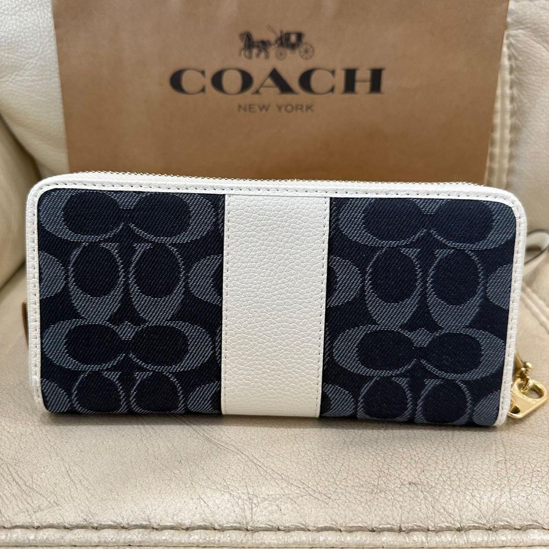 COACH 長財布 C4453 ネイビー/ホワイト