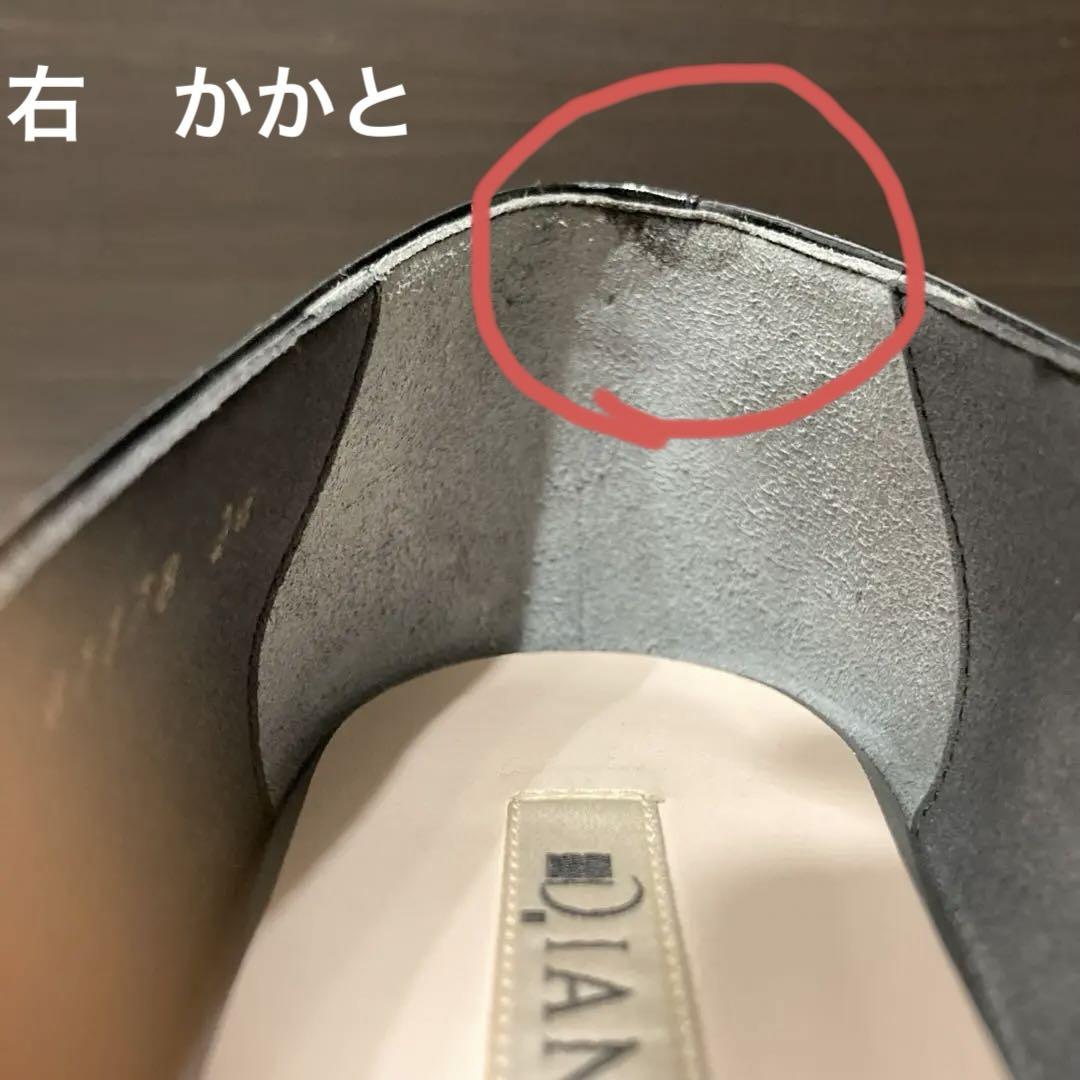 DIANA ダイアナ リボン パンプス 黒 エナメル 24cm