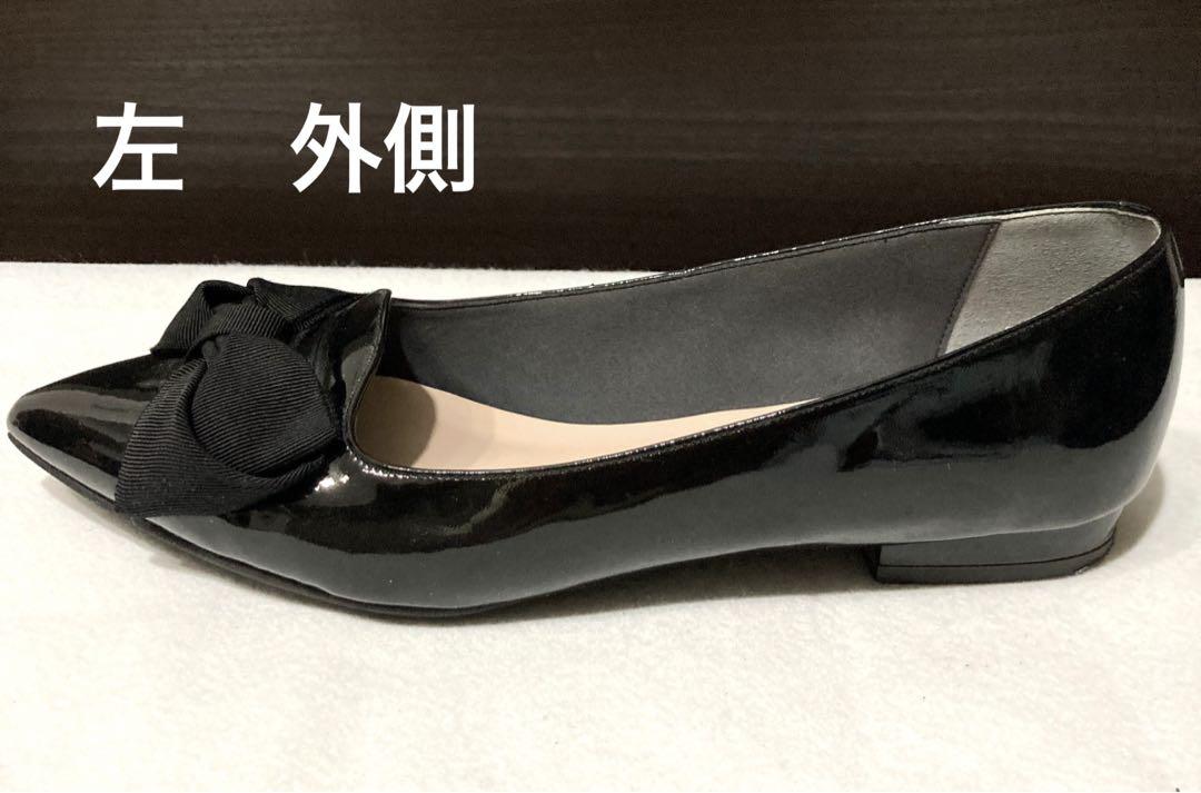 DIANA ダイアナ リボン パンプス 黒 エナメル 24cm