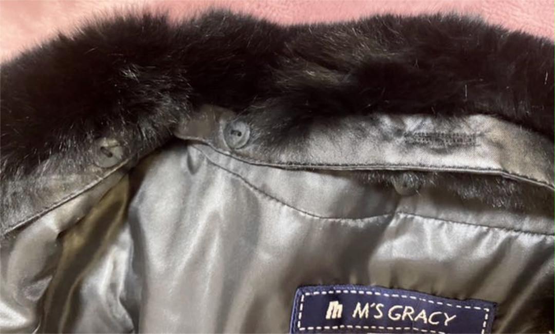 ケット 新品タグ付 黒 ファー ペプラム ビジューM oAr2B-m43587462779 エムズグレイシー ダウン 38 ⑿サイズ