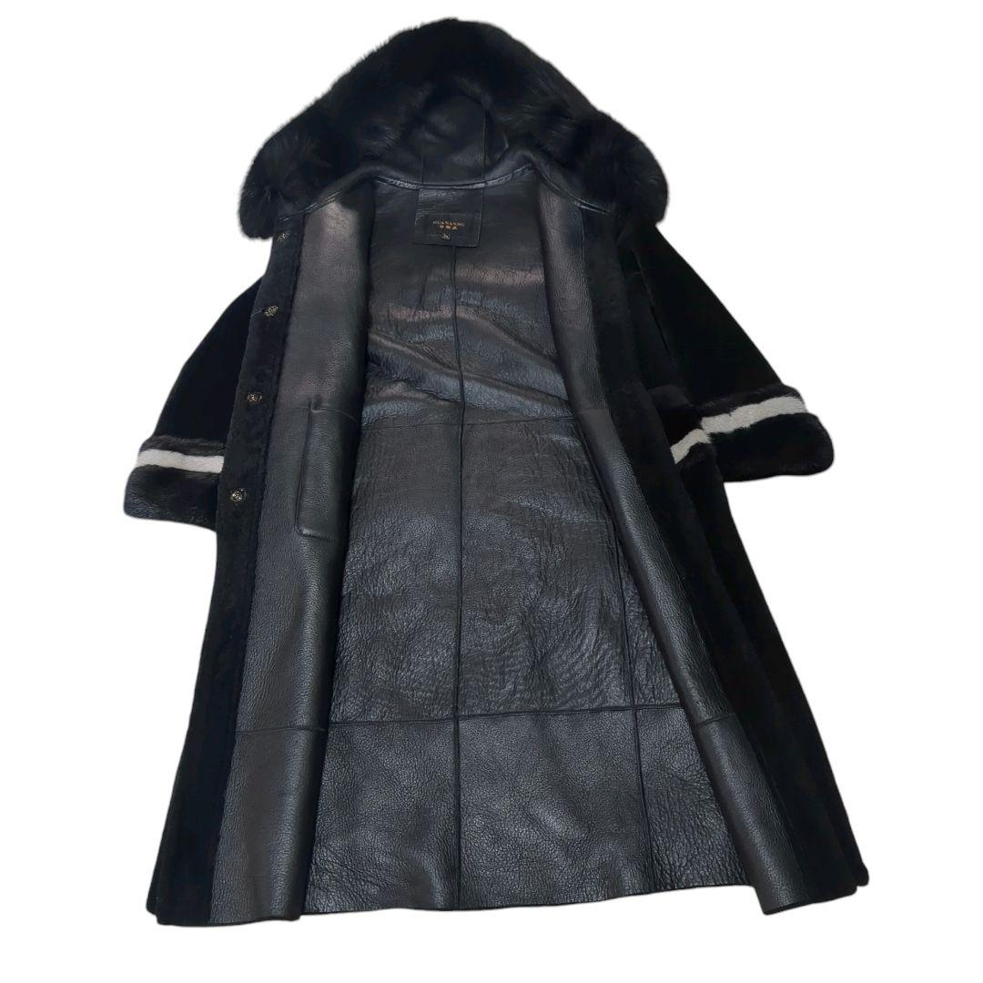ミンク 毛皮 フード付き ロングコート 黒 革 2XL 大きいサイズ ミンク 毛皮 フード付き ロングコート 黒 革 2XL 大きいサイズ