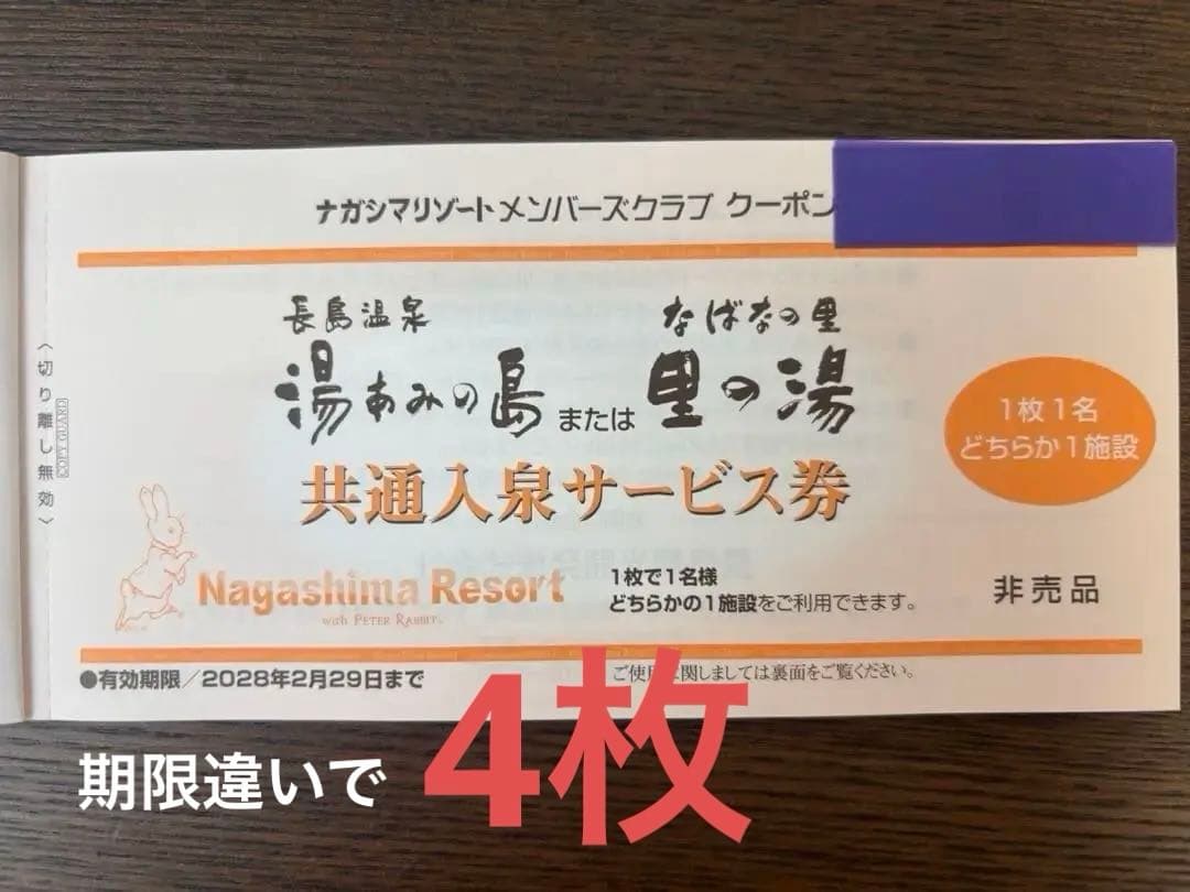 ナガシマスパーランド　湯あみの島　チケット　４枚セット ナガシマスパーランド 湯あみの島 チケット ４枚セット 遊園地・テーマ