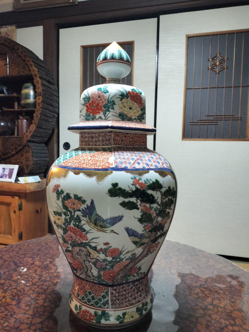 有田焼　明谷作沈香壺　特大　花瓶花鳥図六角形高さ71.5cm
