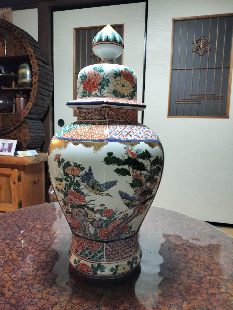 有田焼　明谷作沈香壺　特大　花瓶花鳥図六角形高さ71.5cm