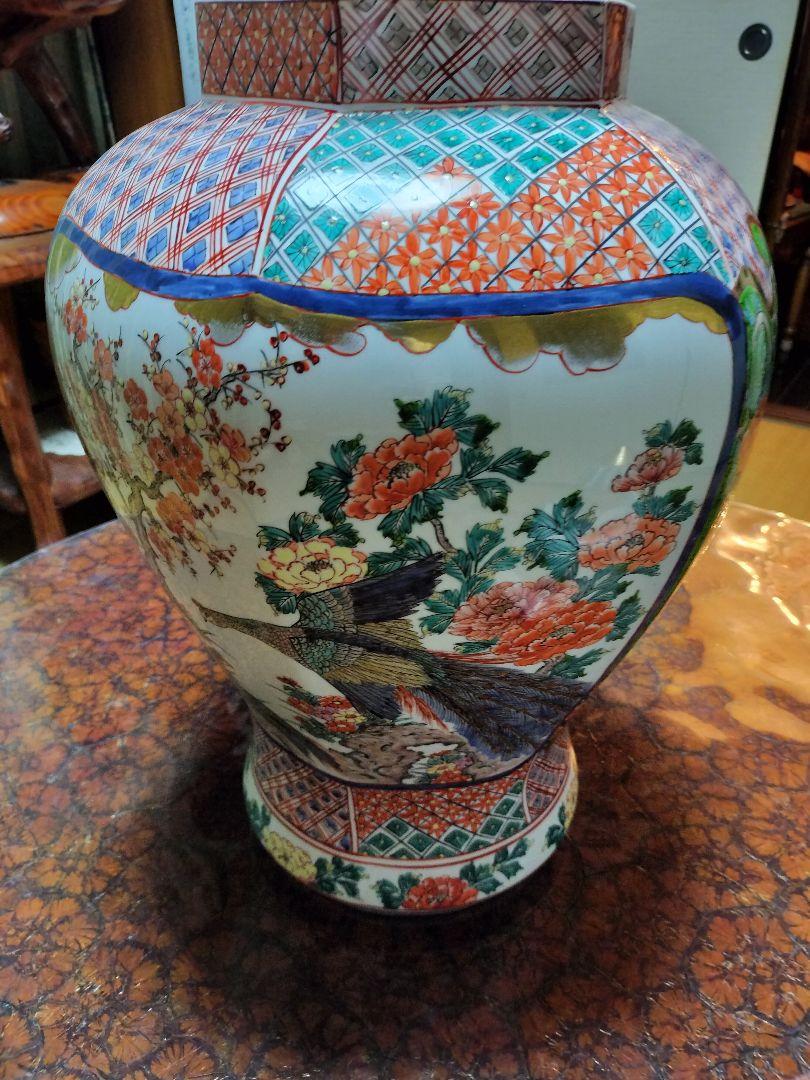 有田焼　明谷作沈香壺　特大　花瓶花鳥図六角形高さ71.5cm