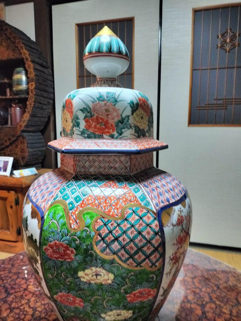 有田焼　明谷作沈香壺　特大　花瓶花鳥図六角形高さ71.5cm