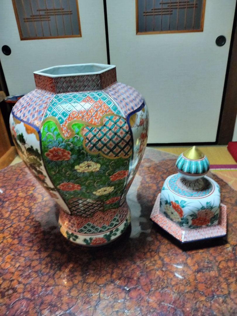 有田焼　明谷作沈香壺　特大　花瓶花鳥図六角形高さ71.5cm