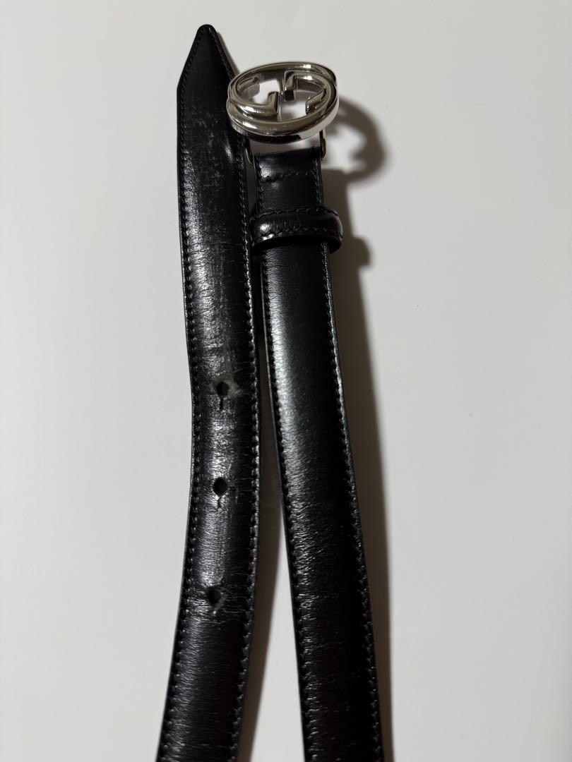 訳あり】GUCCI ブラックレザー GGロゴベルトブラック