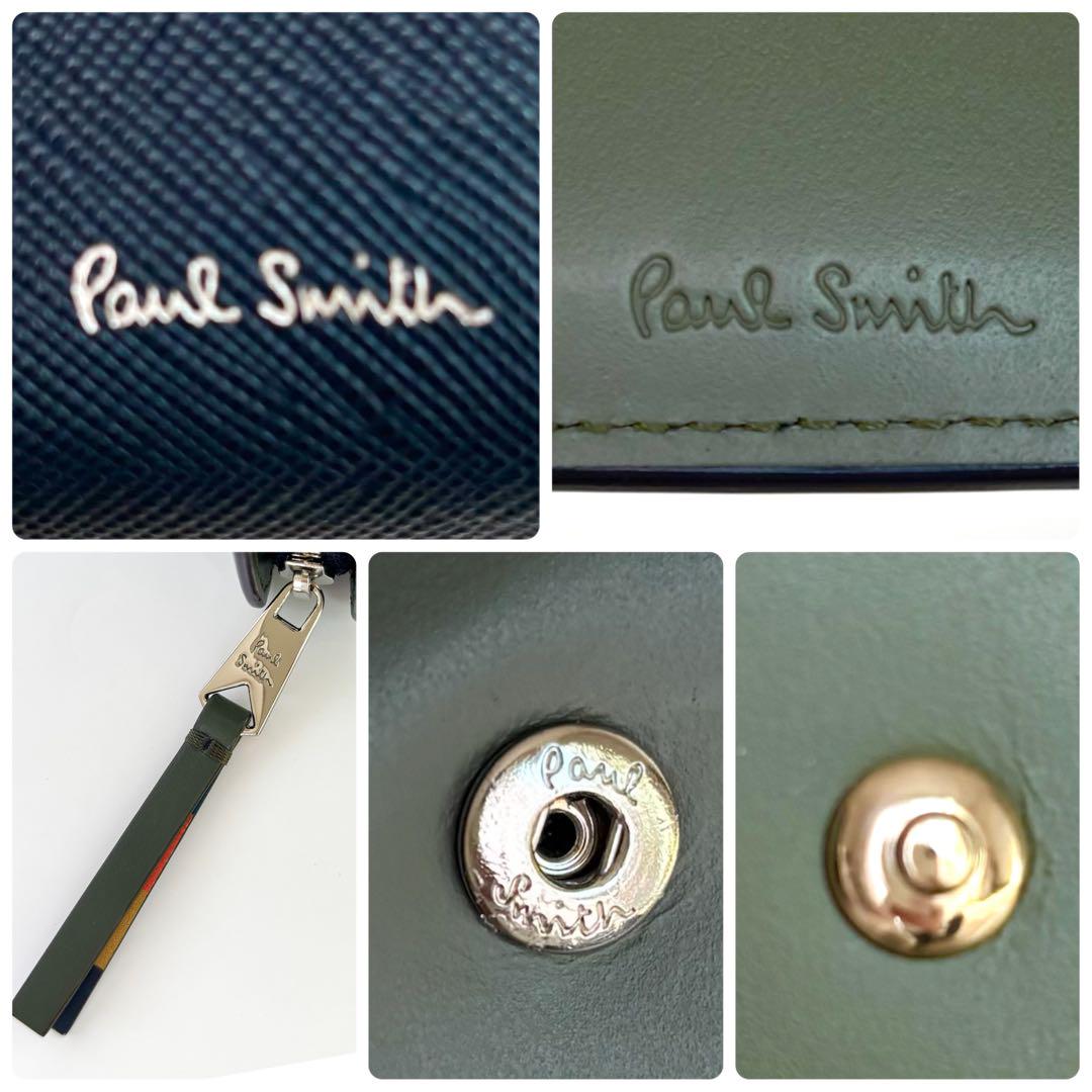 【現行】Paul Smith ブライトストライププラー　2つ折財布　ネイビー