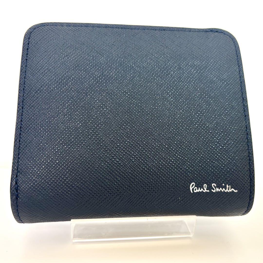 【現行】Paul Smith ブライトストライププラー　2つ折財布　ネイビー