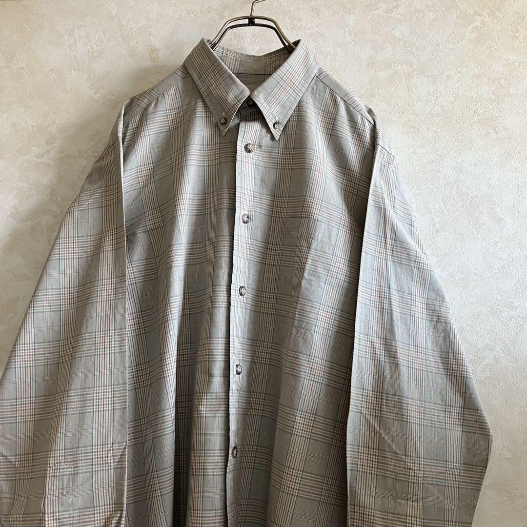 古着 美品 90s アクアスキュータム ハウスチェックシャツ 茶ベージュ L