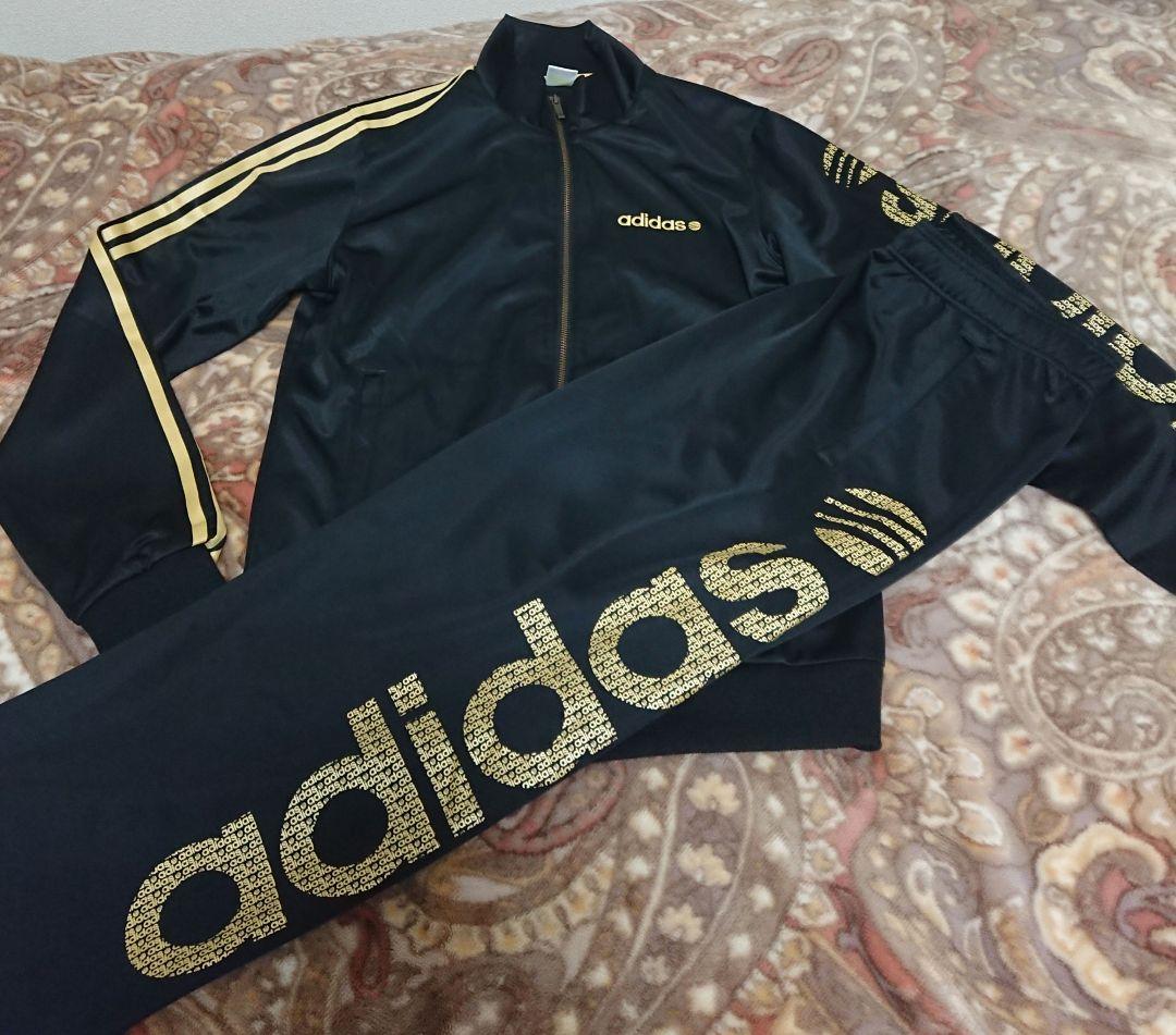 adidas ジャージ上下セット 黒 金L adidas