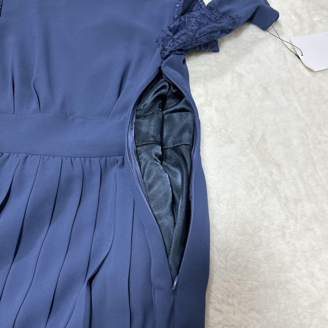 未使用 niana プリーツ×レース バックリボン 7分袖ドレス　M