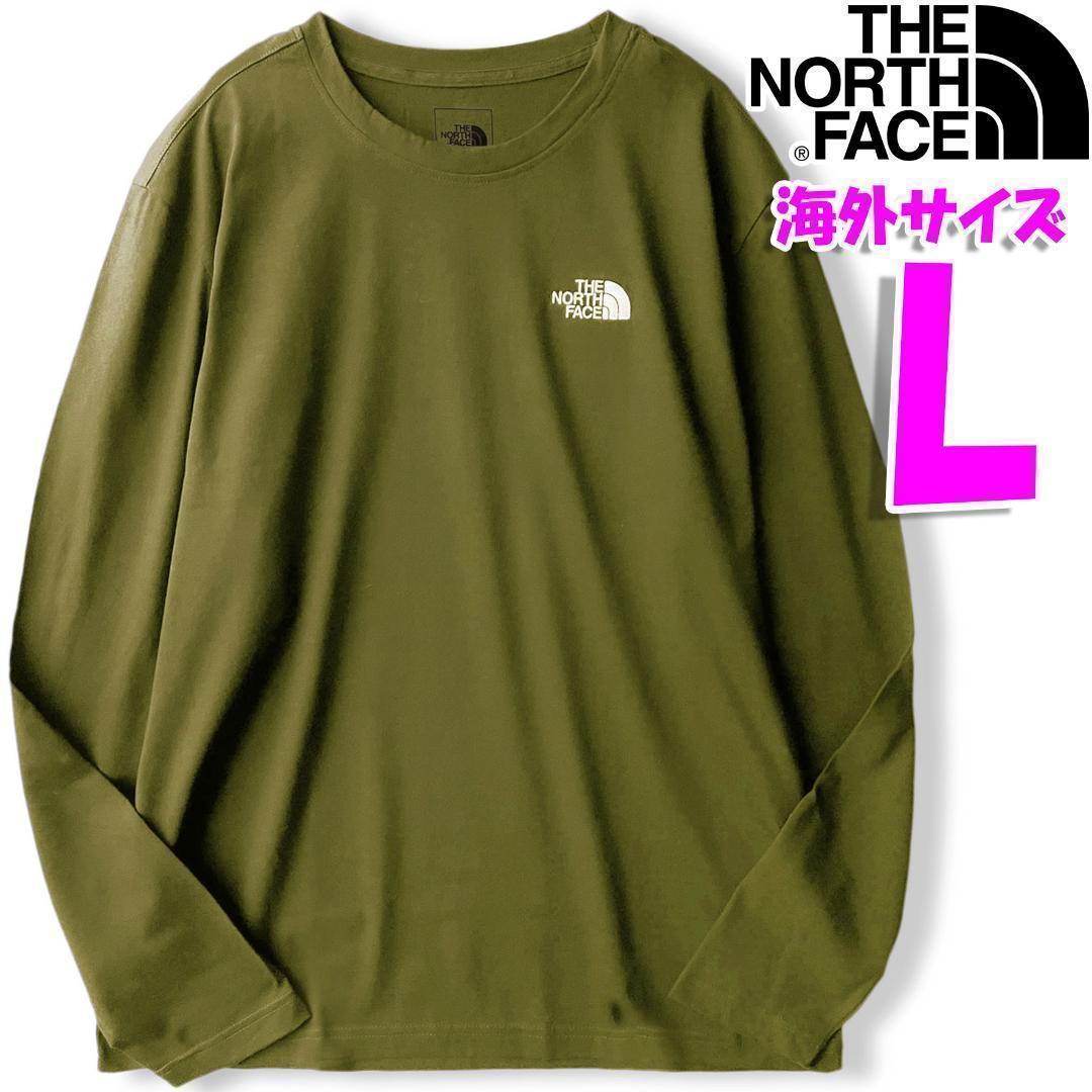 ノースフェイス ロンT 長袖Tシャツ 刺繍 オリーブ 海外L 日本LL相当 新品