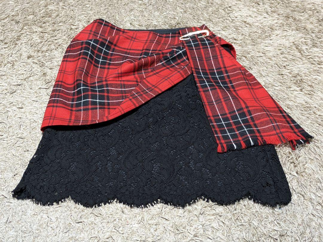 【美品】ミスアシダ ひざ丈 スカート 黒 タータンチェック 裏地有 日本製