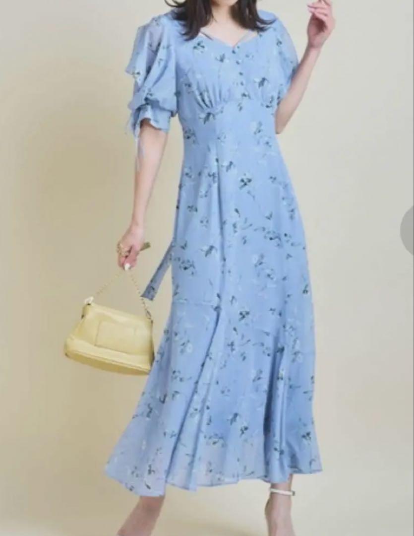 美品　マイストラーダ　ペールフラワー　ロングワンピース　ブルー　M
