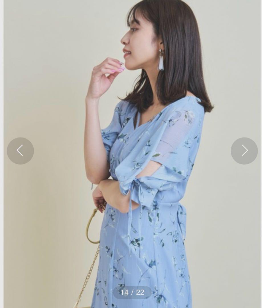 美品　マイストラーダ　ペールフラワー　ロングワンピース　ブルー　M