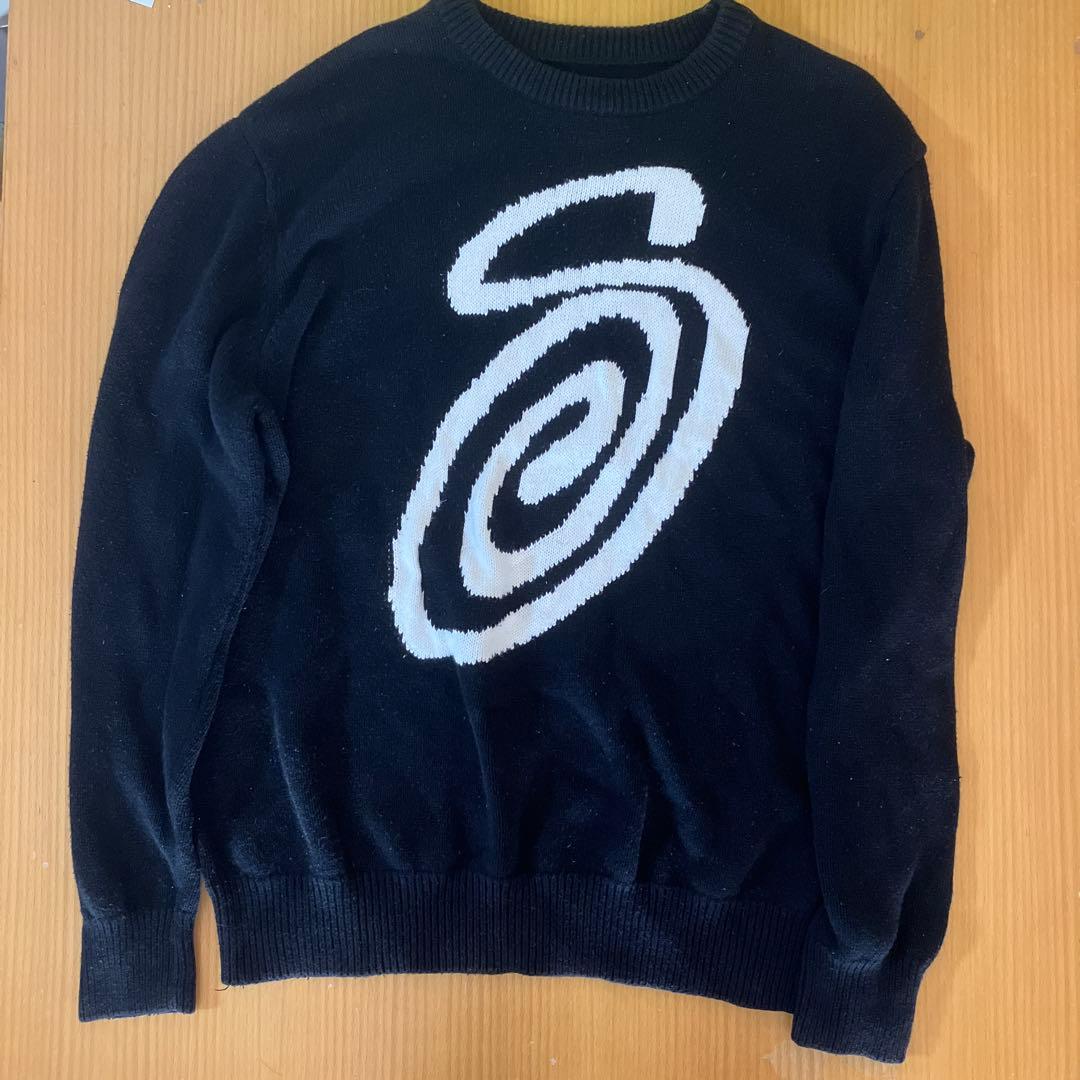 Stussy スワールロゴ ニットセーター L ブラック