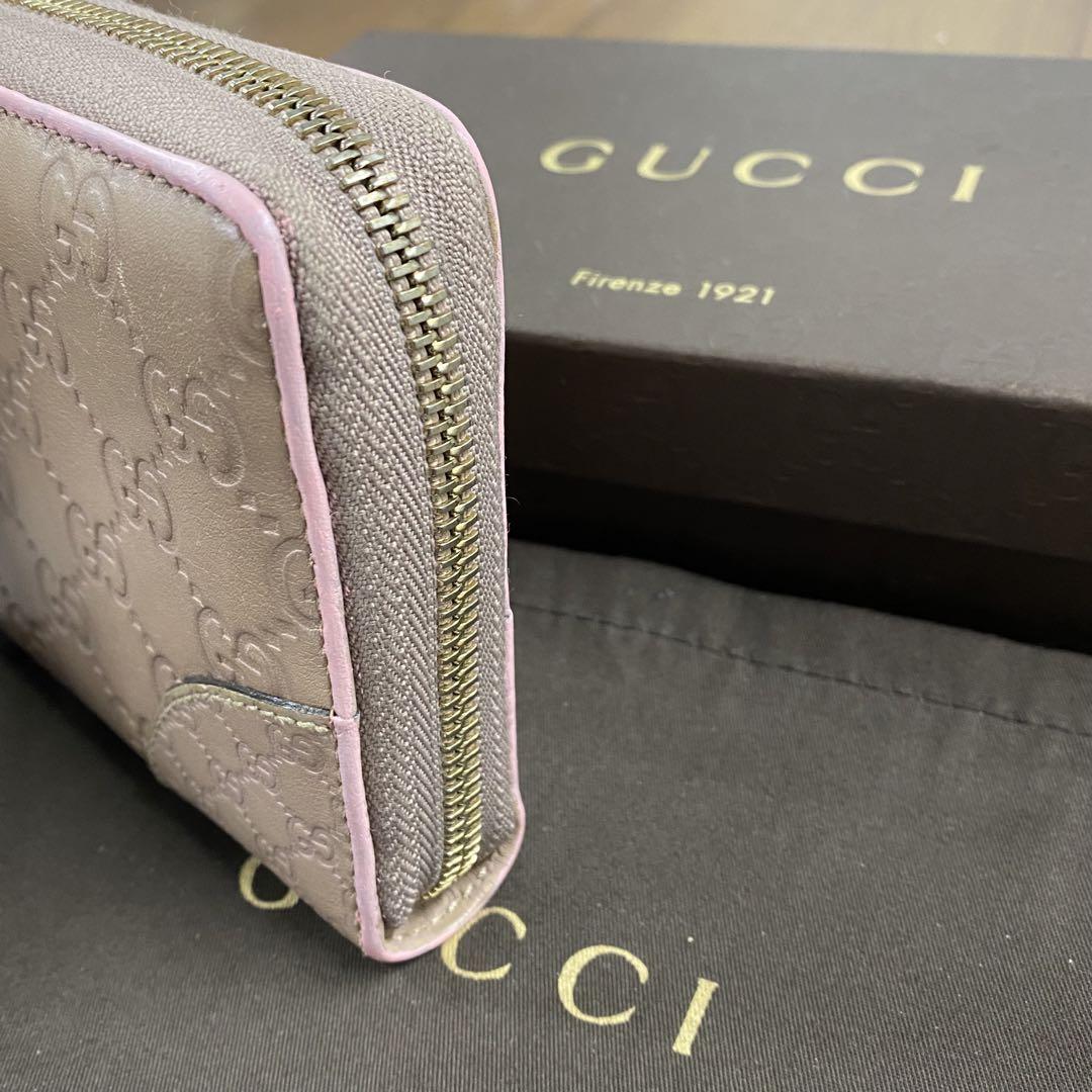 新品同様‼️グッチ　GUCCI 財布　長財布　シマレザー　ラウンドファスナー
