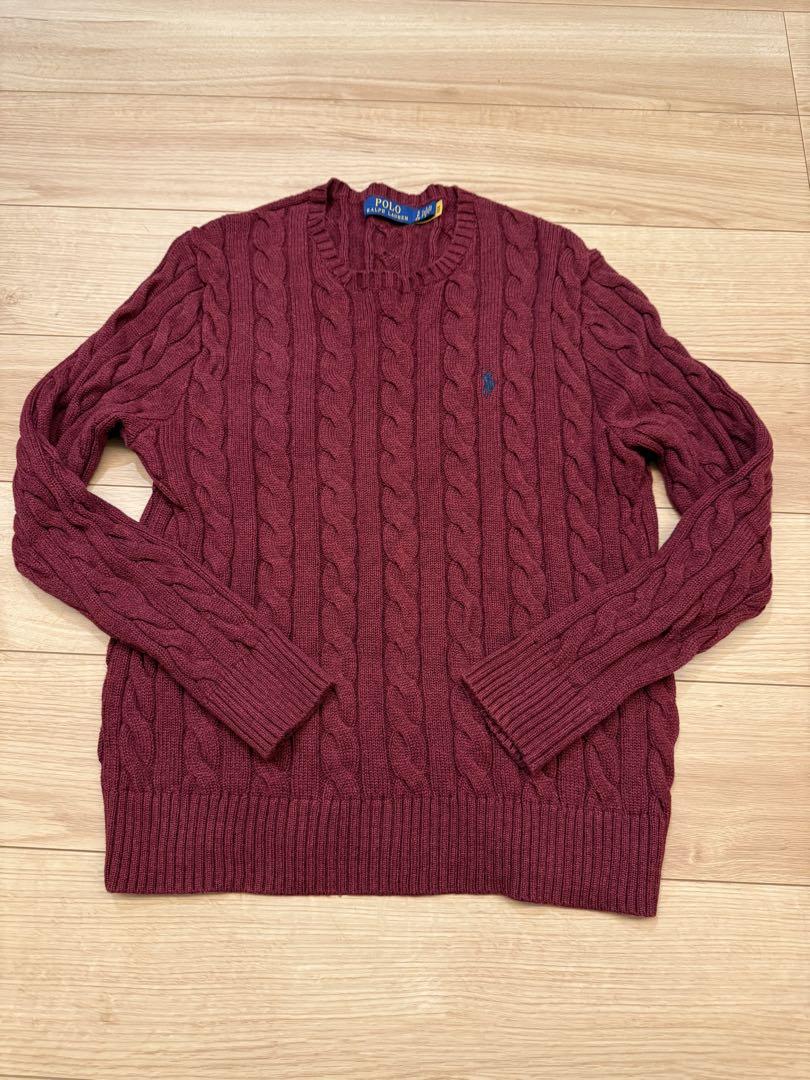 Polo Ralph Lauren バーガンディ ケーブルニットセーター