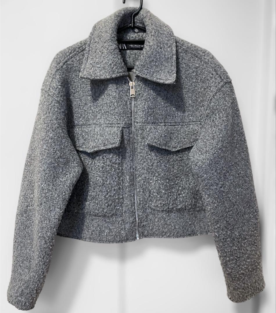 ◆未使用品◆ ザラ ZARA ブークレ　ショート　ジャケット　グレー　S ZARA ブークレショートジャケット S グレー ザラ - メルカリ
