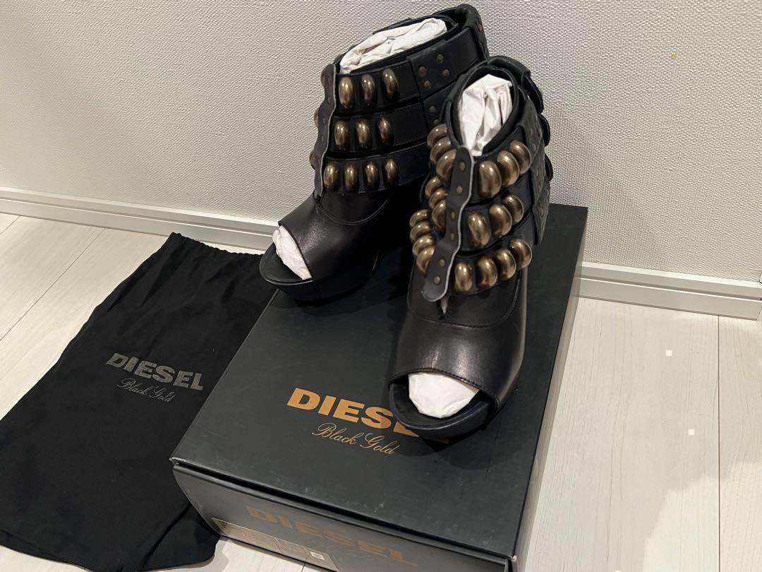 半額満載！スーパーSALE グランドセール！ DIESEL BLACKGOLD スタッズ 2way ブーツ オープントゥ 靴