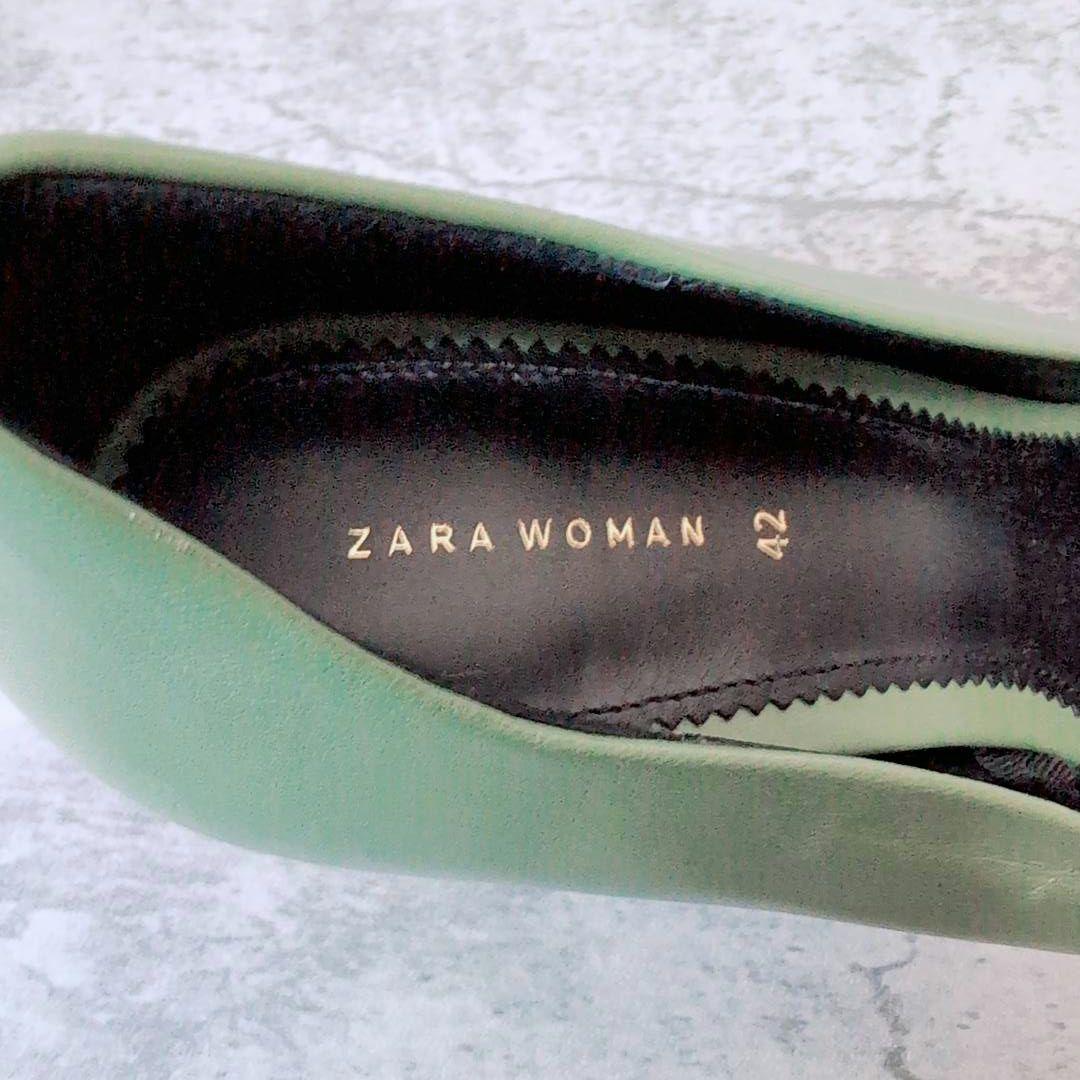 新品 ZARA WOMAN ポインテッドトゥ パンプス 緑 42