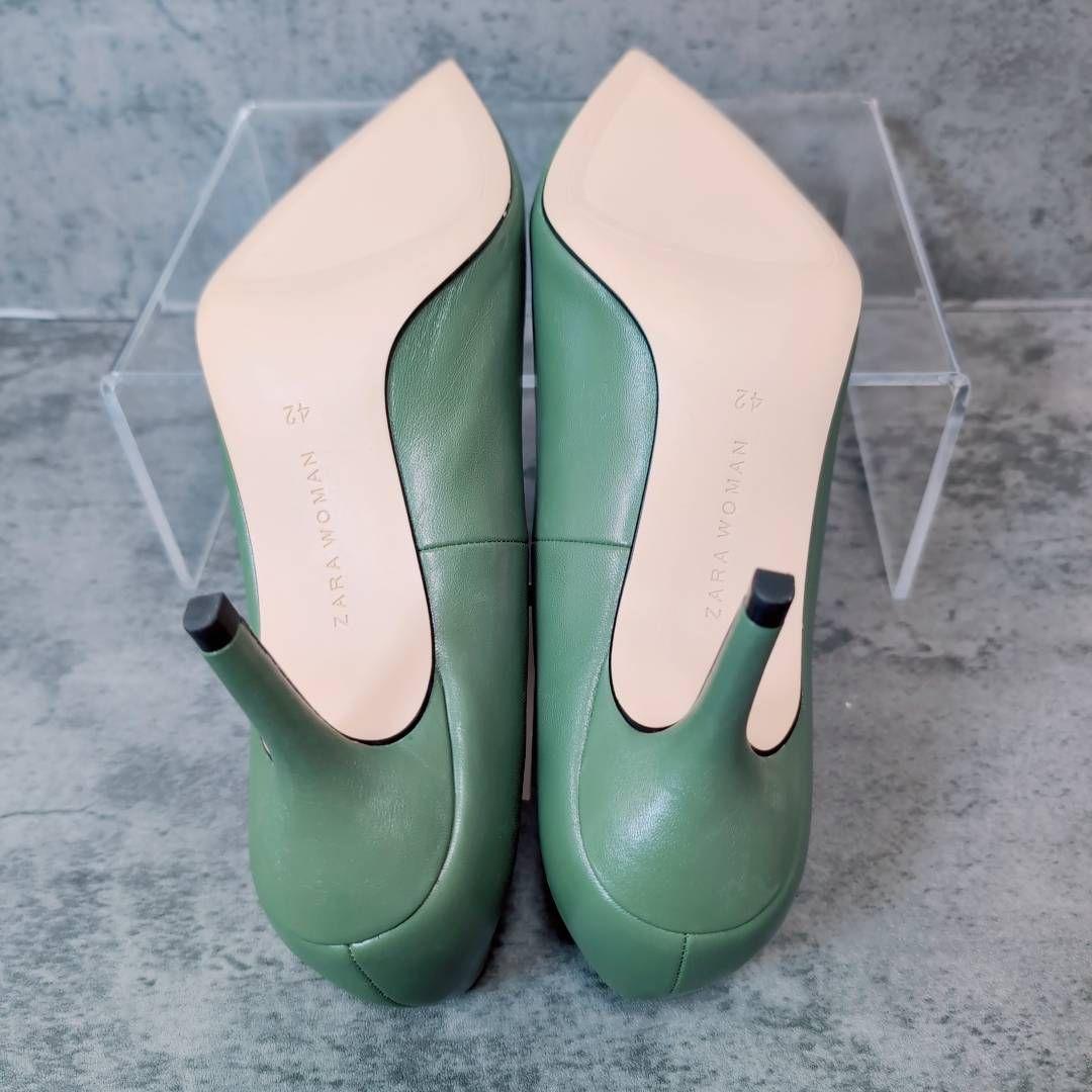 新品 ZARA WOMAN ポインテッドトゥ パンプス 緑 42