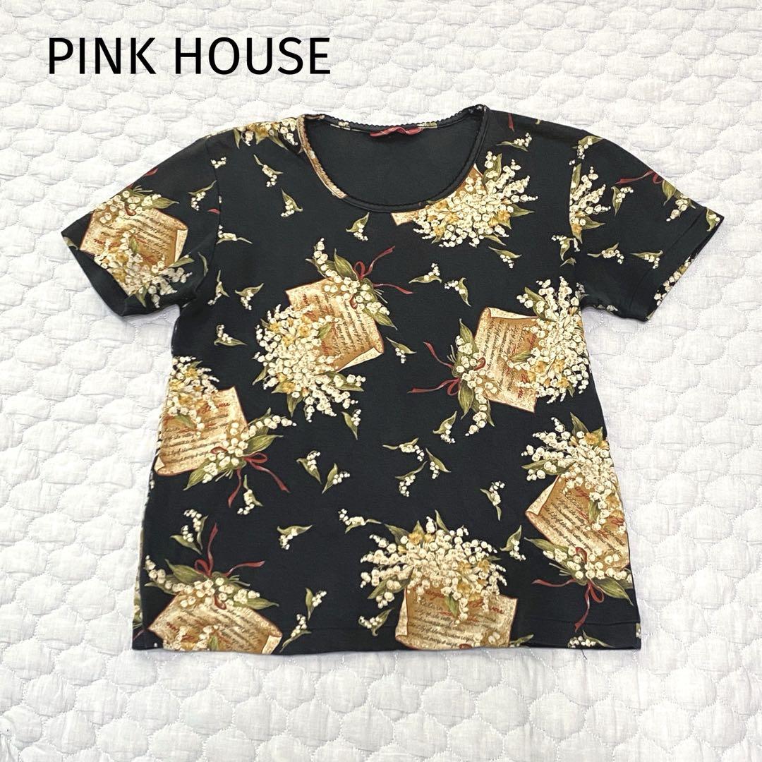 こゆき様PINK HOUSE(ピンクハウス)花柄デザイン半袖 PINK HOUSE ピンクハウス Tシャツ 花柄 黒 ブラック - メルカリ
