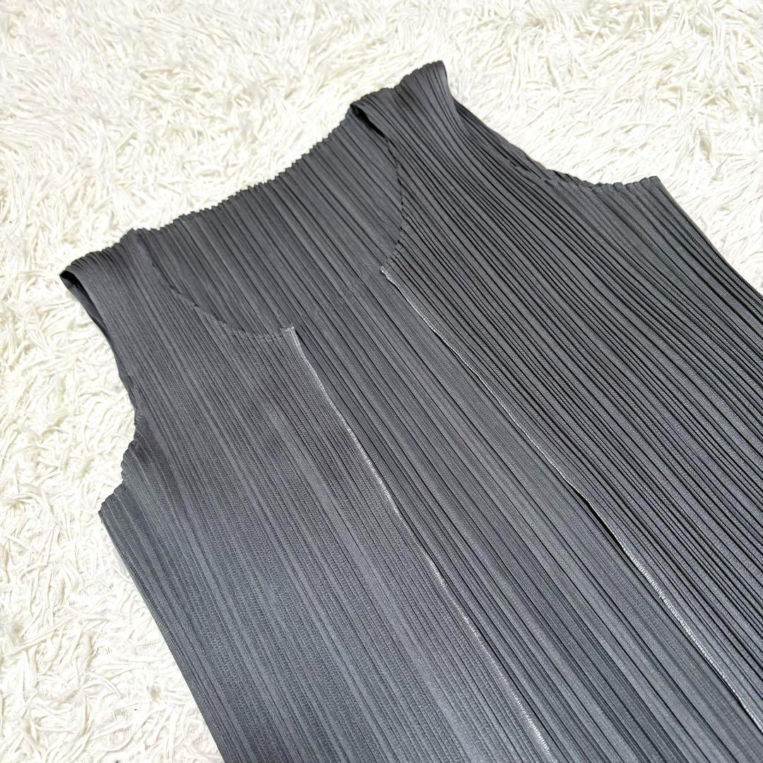 【美品】プリーツプリーズ　長袖　ロングカーディガン　マキシ丈　グレー プリーツプリーズPLEATS PLEASE プリーツボタンレスロング