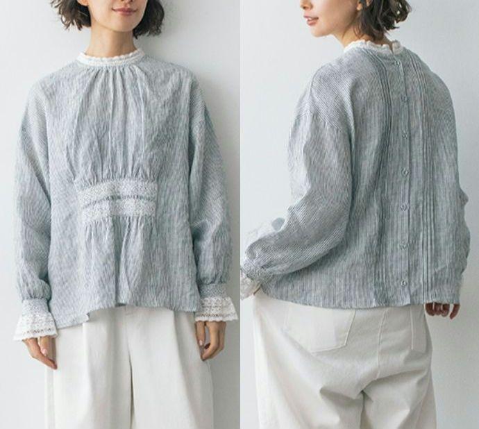 新品 SM2☆ブラック／kazumiさんレースベスト付きリネンブラウス