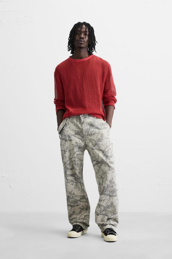 zara ザラ アブストラクトプリント カーペンターパンツEU42JP32完売品