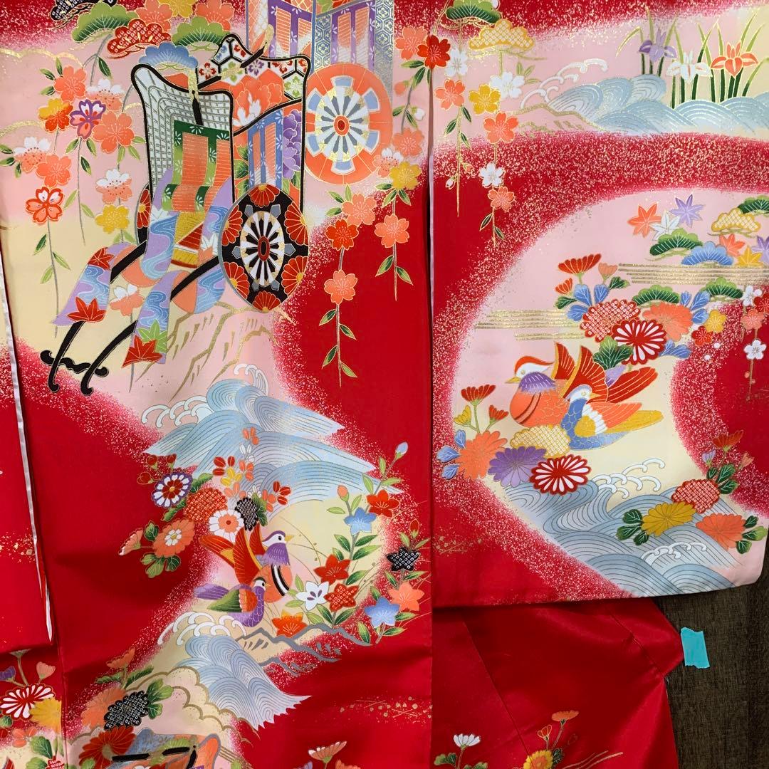 御所車に鴛鴦・花模様お宮参り（内袖・長襦袢）