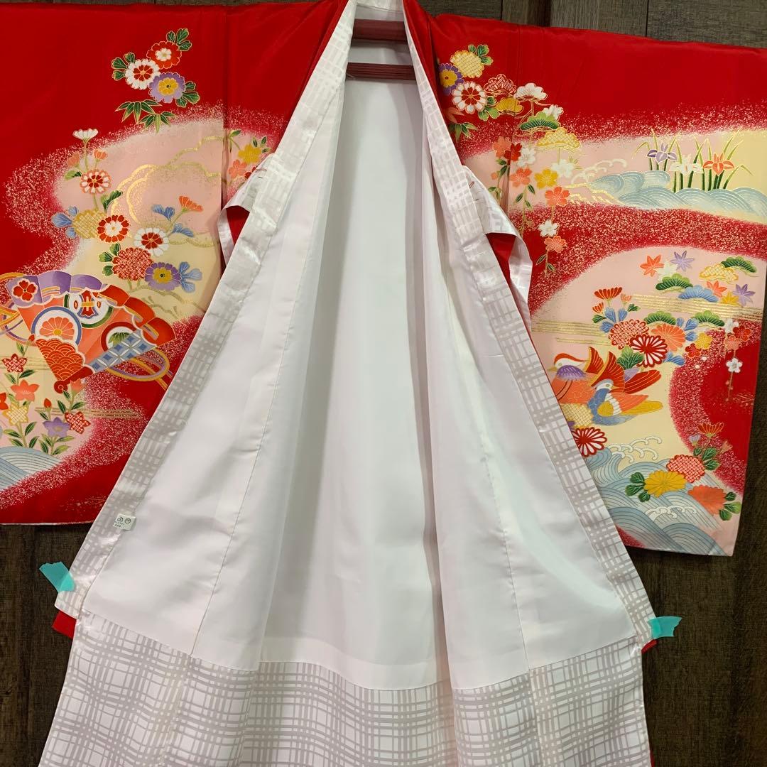 御所車に鴛鴦・花模様お宮参り（内袖・長襦袢）