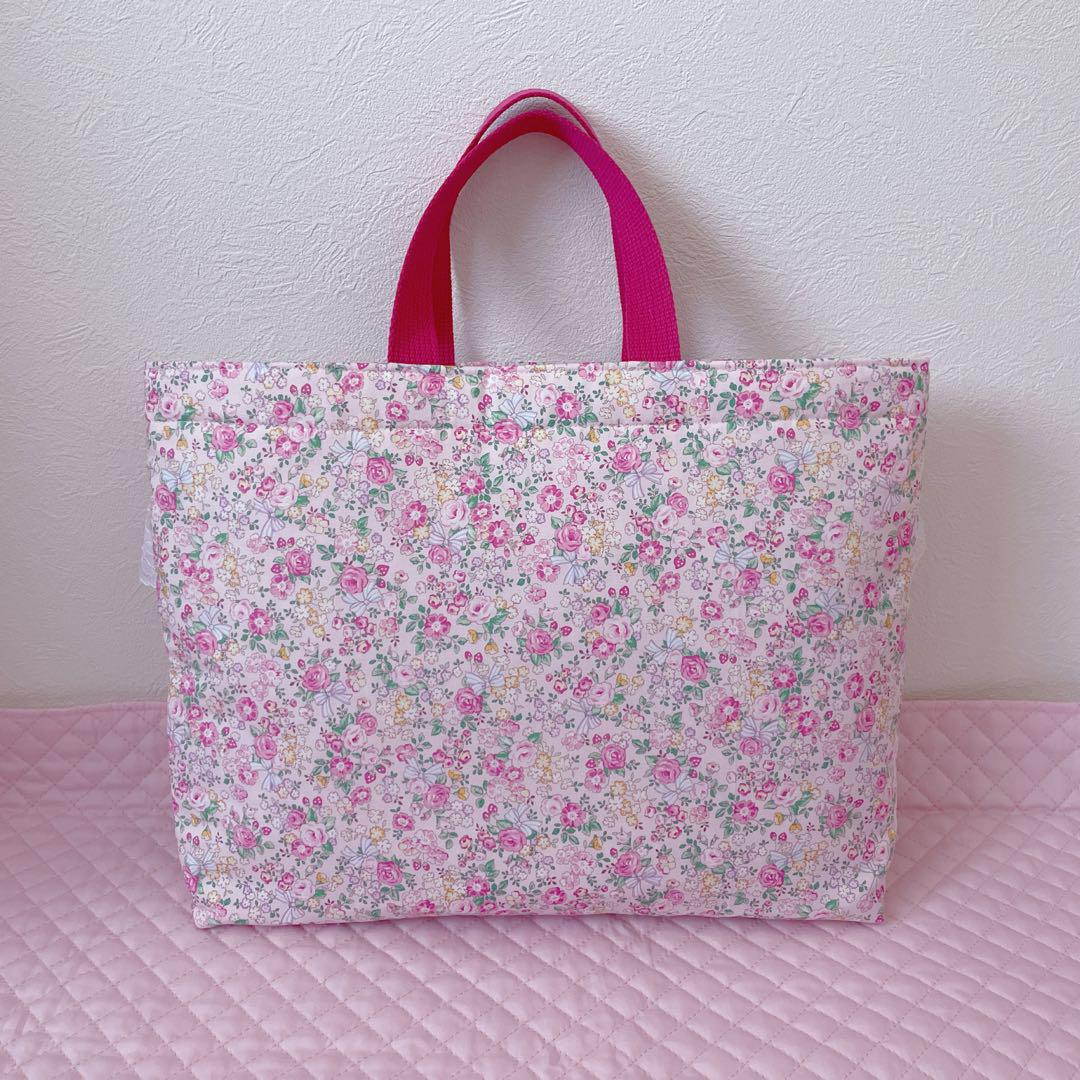 レッスンバッグ.体操服入れ.上靴袋3点セット♡花柄リボン(濃いピンク)❤︎