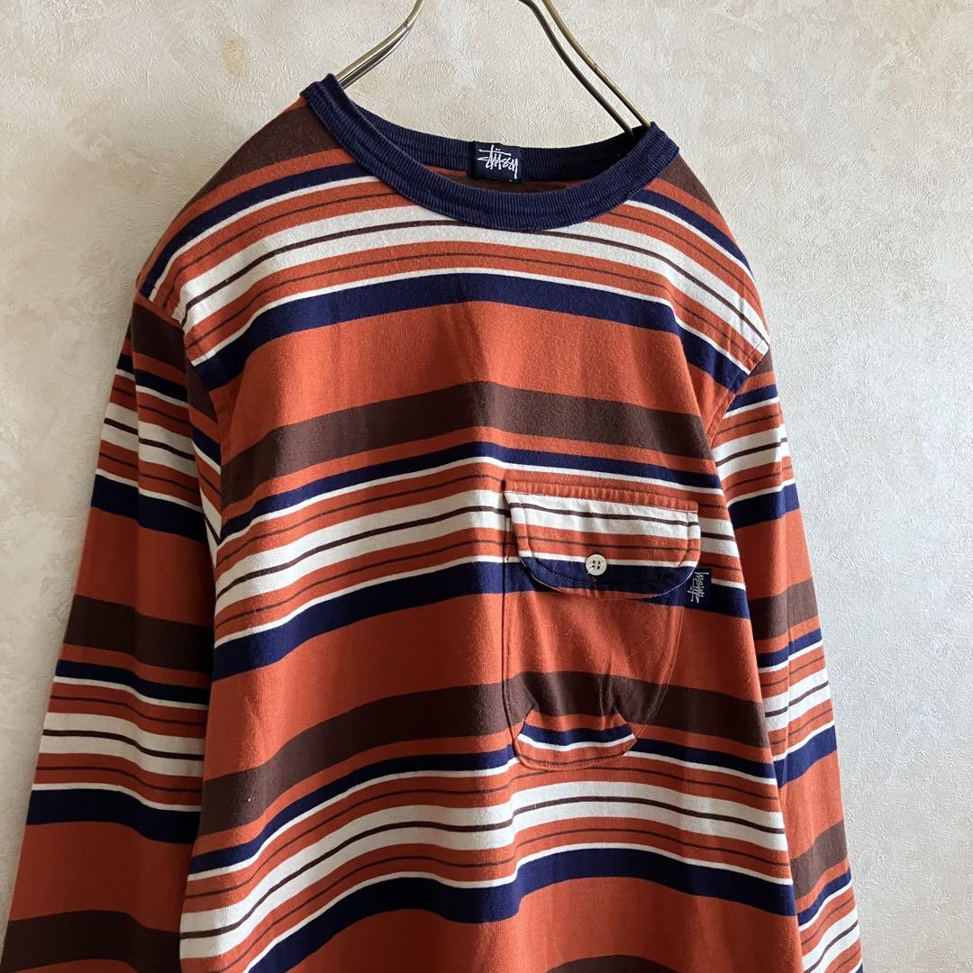 古着 美品 90's USA製 ステューシー マルチボーダー ロンt L