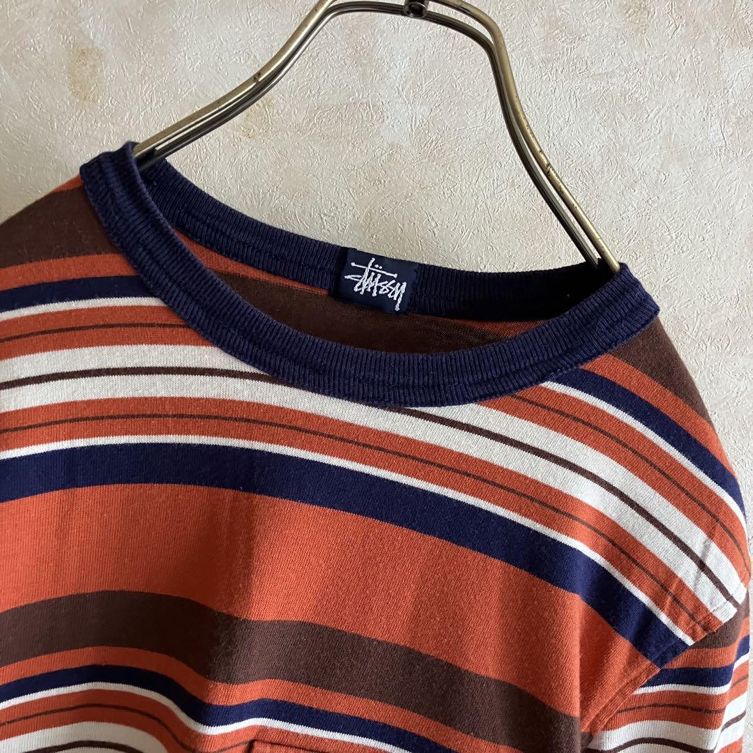 古着 美品 90's USA製 ステューシー マルチボーダー ロンt L