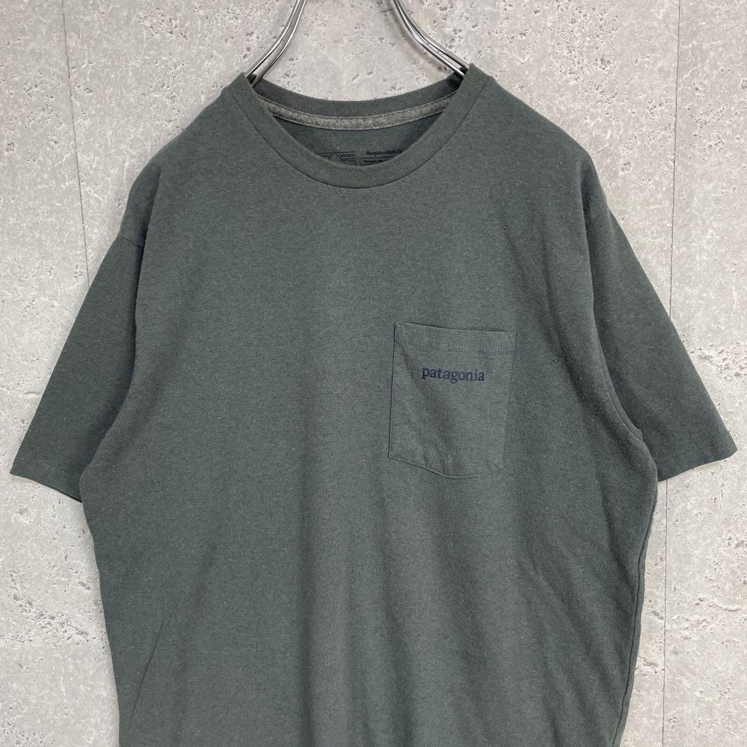 パタゴニア　胸ポケット　両面プリント　グレーTシャツ S