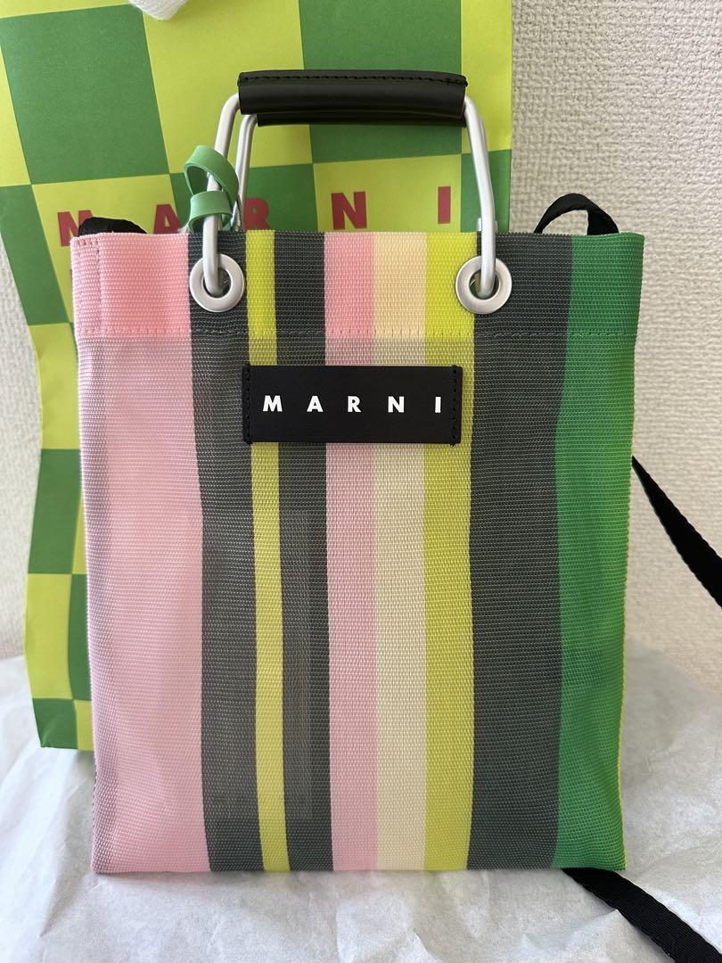 MARNI MARKET ストライプミニショルダーバッグ オリーブグリーン