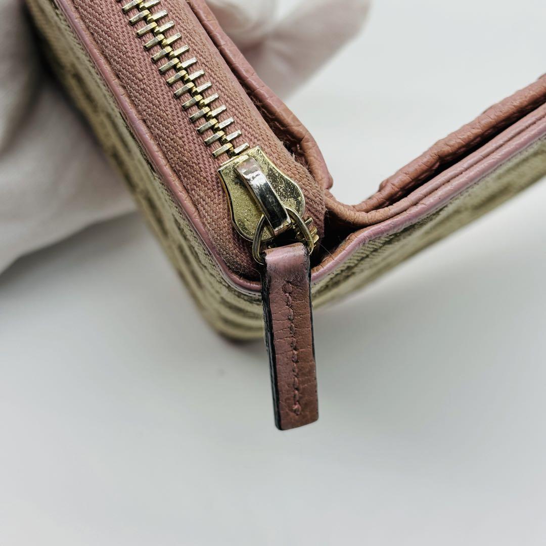 【美品】グッチ 二つ折り財布　GGキャンバス コンパクトウォレット ピンク